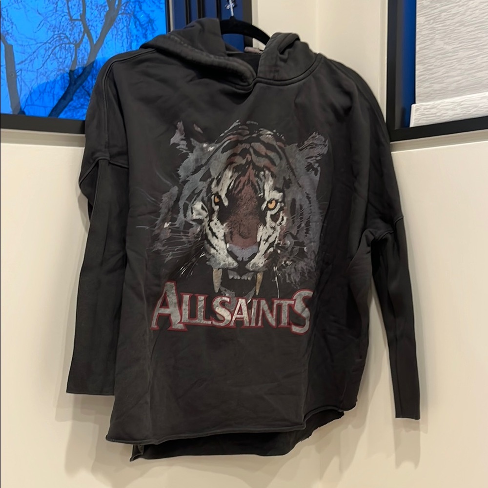 AllSaints Gray Hoodie with Tiger Graphic